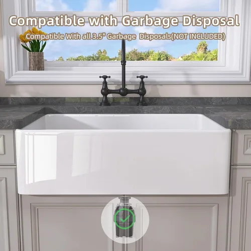 Miniatura 8 de GETPRO Fregadero de cocina de granja blanco de 30 pulgadas, delantal de arcilla refractaria, fregadero de granja frontal para montaje inferior