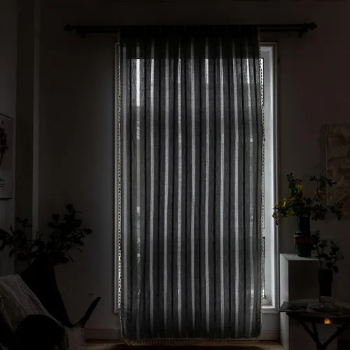 Miniatura 7 de Cortinas de lino de granja estilo bohemio Aveboll de 63" 84" 96" pulgadas de largo, juego de 2 paneles, cortinas modernas y rurales con bordado