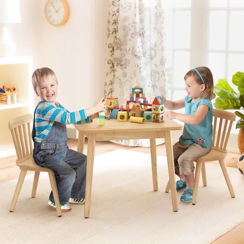 Miniatura 3 de Curipeer - Juego de mesa y 2 sillas Windsor para niños, juego de mesa y silla para niños y bebés de caucho con patas antideslizantes/diseño