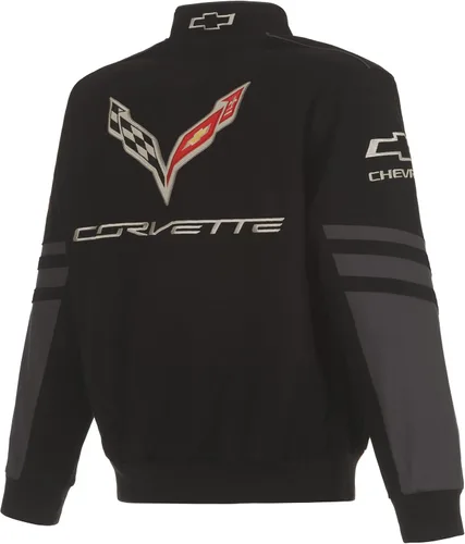 Miniatura 2 de JH DESIGN GROUP Chaqueta de sarga de algodón bordada Chevy Corvette C7 para hombre C721 Negro