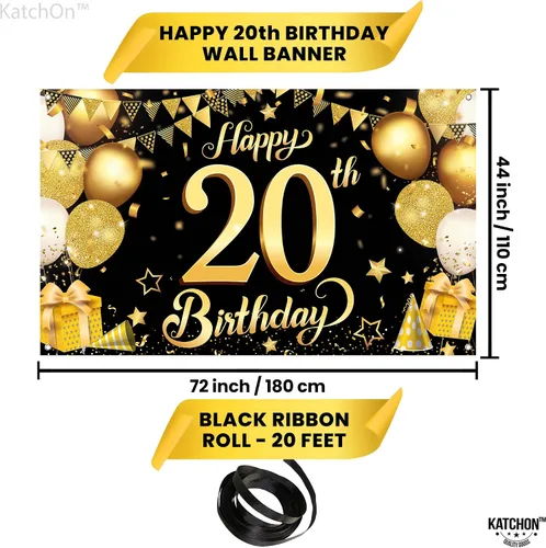 Miniatura 4 de KatchOn, Cartel de feliz cumpleaños número 20 negro y dorado – Grande, 72 x 44 pulgadas Cartel de 20 cumpleaños Saludos a los 20 años