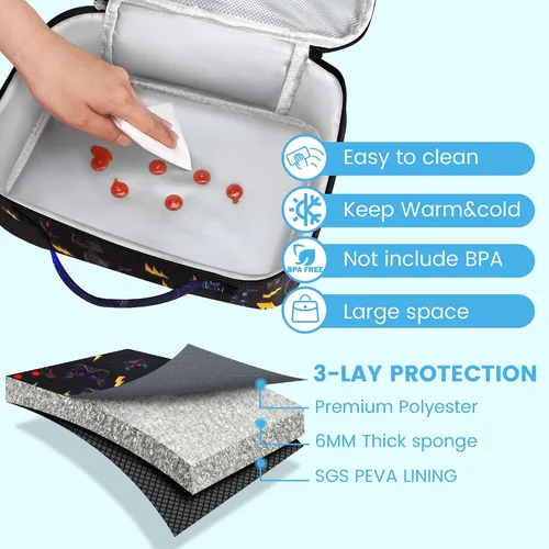 Miniatura 4 de RLGPBON Bolsa de almuerzo para niños, lonchera aislada para niñas y niños, bolsa de almuerzo para niños y adolescentes, bolsas de viaje lindas