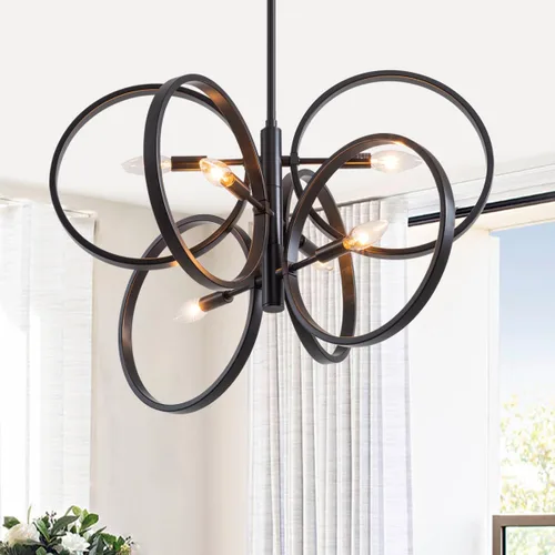 Miniatura 12 de VILUXY Candelabro Sputnik moderno con 6 luces negras lineales para techo, lámpara colgante de mediados de siglo para comedor, sala de estar, Negro