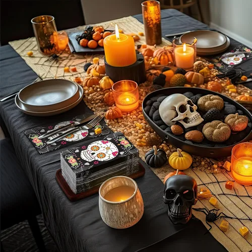 Miniatura 5 de Karenhi 200 servilletas para invitados del Día de los Muertos, 2 capas, diseño de calavera de azúcar, desechables, toallas de mano para baño