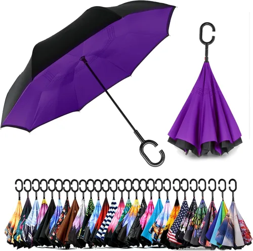 Miniatura 67 de SIEPASA Paraguas invertido invertido de 49/56 pulgadas, doble toldo extra grande, ventilado, resistente al viento, impermeable, paraguas de golf
