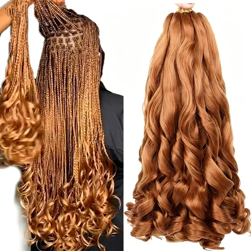 Miniatura 8 de Cabello trenzado rizado francés negro de 22 pulgadas preestirado, paquete de 3 unidades, textura Yaki, trenzado con rizo español, extensión