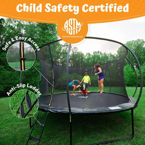 Miniatura 6 de Jumpzylla - Cama elástica recreativa para niños, con red de seguridad, escalera y revestimiento antioxidante, de 8, 10, 12, 14, 15 y 16 pies