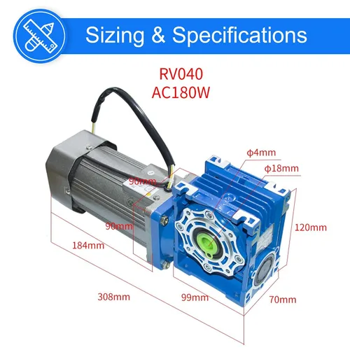 Miniatura 2 de Motor de Engranaje Sinfín de CA de Alto Torque 110V 180 Vatios 18 RPM con Kits de Controlador de Velocidad de CA Caja de Engranajes Reductora RV040