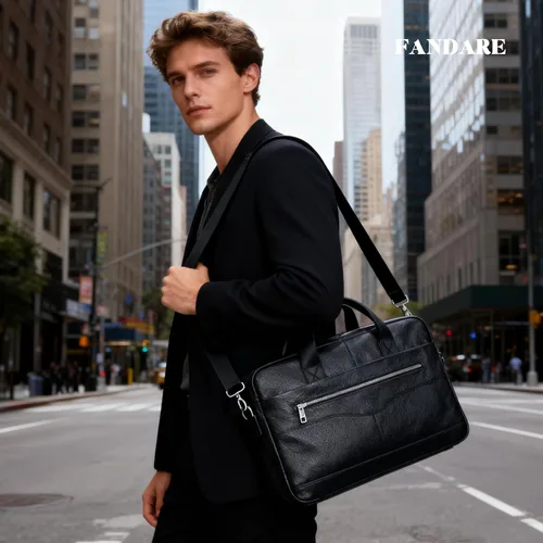 Miniatura 2 de FANDARE Maletín de cuero retro para hombre, bolso de negocios cruzado para computadora portátil