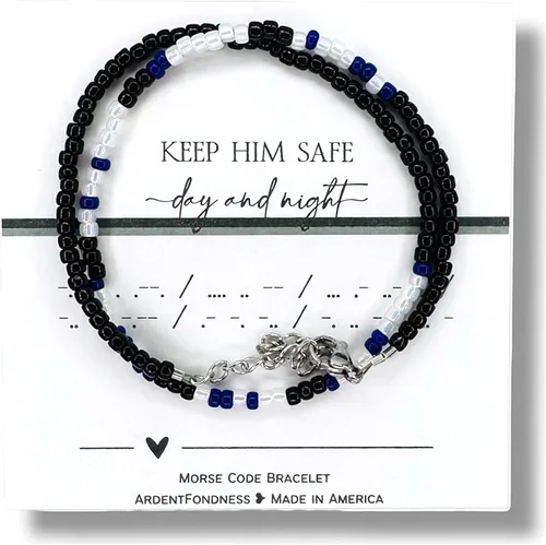 Keep Him Safe Day And Night Morse Code Beaded Wrap Bracelet for Law Enforcement Mother, Unique Gift for Mom Wife Girlfriend Grandma Sister Best