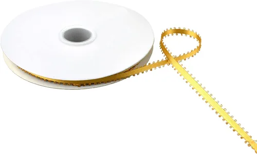 Miniatura 27 de Homeford Cinta de satén de doble cara con borde Picot, 50 yardas (3/8 pulgadas, oro antiguo)