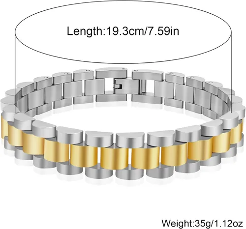 Miniatura 4 de YBMYCM Correa de reloj gruesa para mujer, chapada en oro, impermeable, acero inoxidable, pulsera de eslabones
