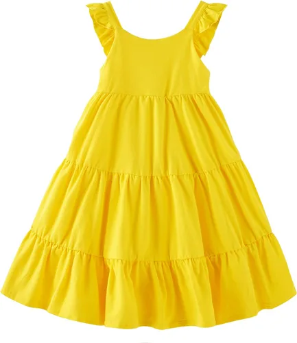 Vieille Vestido de verano para niñas pequeñas, con volantes, sin mangas, casual, vestido de playa, escalonado, vestido de princesa para 2-8 años