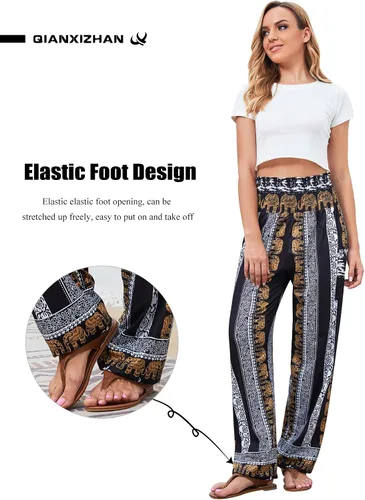 Miniatura 3 de QIANXIZHAN - Pantalones deportivos de tiro alto para mujer, diseño estilo harén bohemio con bolsillos, para yoga