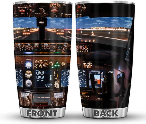 TERAVEX Boeing 737 Cockpit Screens Regalos para papá, esposo de hija, hijo, cumpleaños, Día del Padre, aniversario para él, vaso con tapa, taza de