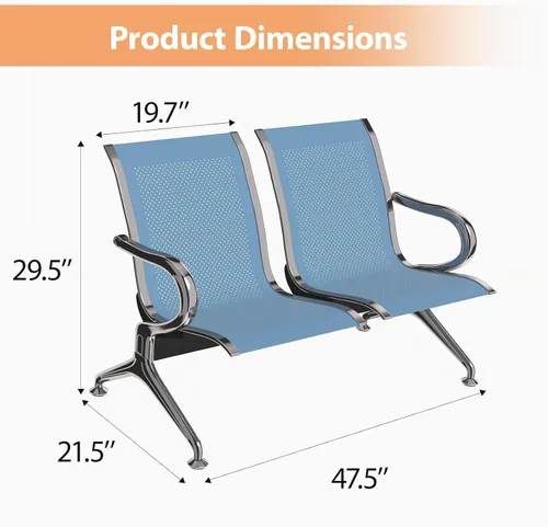 Miniatura 3 de Kinfant Silla de sala de espera de 2 asientos, sillas de recepción de invitados de oficina con respaldo ergonómico, banco de espera de aeropuerto