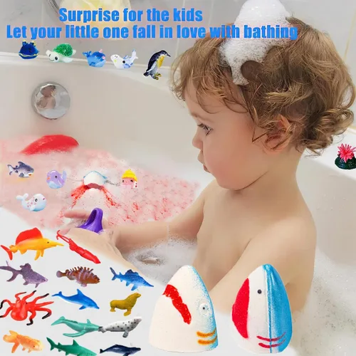 Miniatura 4 de Bombas de baño de tiburón para niños con sorpresa de animales marinos en el interior – Set de regalo de bombas de baño naturales y seguras para Azul