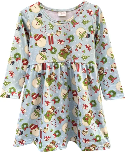 Miniatura 10 de Vestido de Navidad para niña pequeña, muñeco de nieve, árboles de Navidad, camión, a cuadros, reno, Papá Noel, vestido de invierno hasta la rodilla