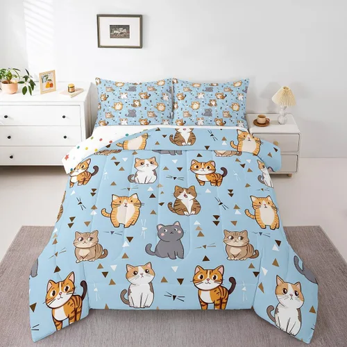 Miniatura 21 de Erosebridal Lindo juego de edredón de gato, tamaño individual, kawaii, fresa, juego de ropa de cama para niñas, diseño de arco iris, edredón rosa