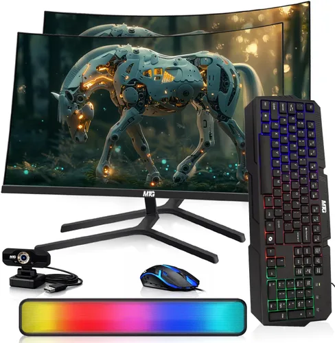 Miniatura 16 de MTG - Monitor curvo de 27 pulgadas, pantalla Full HD 1080P sin marco, audio HDMI DP USB, desenfoque de bajo movimiento, montaje VESA, combo