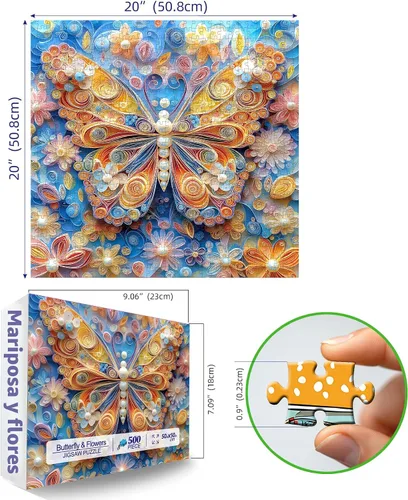 Miniatura 2 de Blueforest Rompecabezas de 500 piezas de flores de mariposa para adultos, rompecabezas grandes para personas mayores, rompecabezas de arte