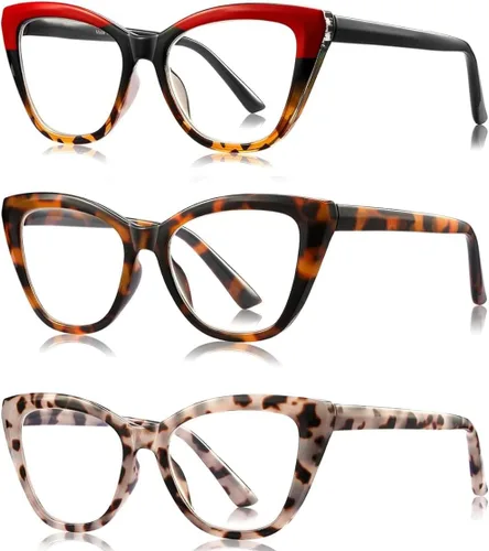 Miniatura 10 de Lentes de lectura elegantes para mujer, paquete de 4 unidades, de gran tamaño, bloquean la luz azul, con combinaciones de colores de moda (C2 x 0.00)