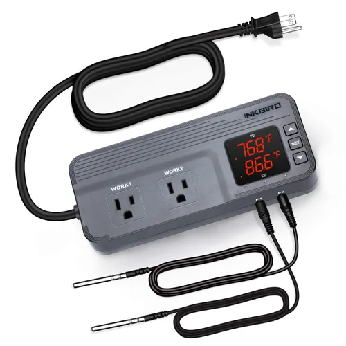 Inkbird ITC-608T Controlador de Temperatura con Sensor de Temperatura Dual AC Termostato de Salida de Doble Etapa con 12 Períodos de Tiempo por
