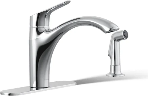 KOHLER 30470-CP Rival - Grifo para fregadero de cocina con rociador lateral, mango único de arco alto, memoria de temperatura, resistente a la