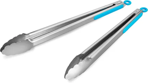 Miniatura 28 de Pinzas de cocina de acero inoxidable 304, juego de 2 pinzas resistentes de 9 y 12 pulgadas para asar a la parrilla, con bloqueo cepillado y agarre