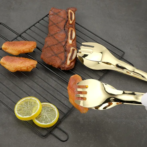 Miniatura 4 de MSY BIGSUNNY Pinzas de cocina - Pinzas de acero inoxidable para servir alimentos, juego de 2 (dorado, 9 pulgadas)
