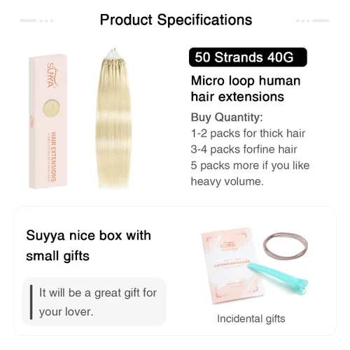 Miniatura 2 de SUYYA Micro Links - Extensiones de cabello humano de color rubio platino, micro bucle, extensiones de cabello humano lacio, 50 hebras, 1.41