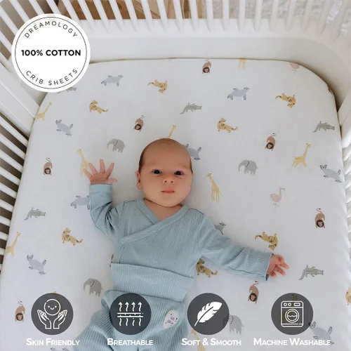 Miniatura 2 de Dreamology Sábanas de cuna estándar 100% algodón para niños y niñas, sábanas bajeras de algodón para cuna, para niñas, niños y camas de niños