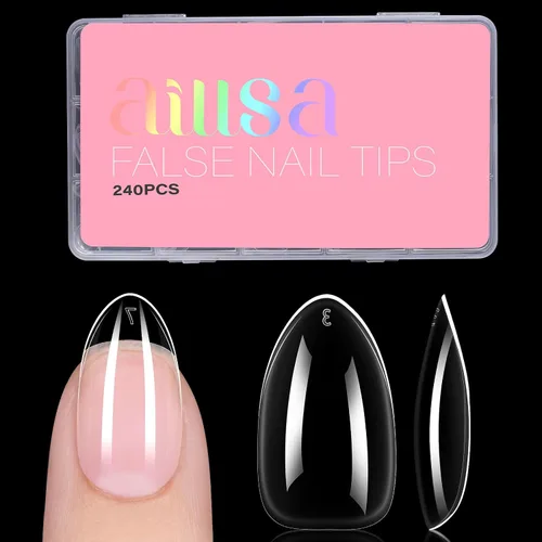 Miniatura 12 de AILLSA Puntas de uñas medianas de almendra, uñas de gel suave transparente, puntas de uñas preformadas de cobertura completa, puntas de uñas