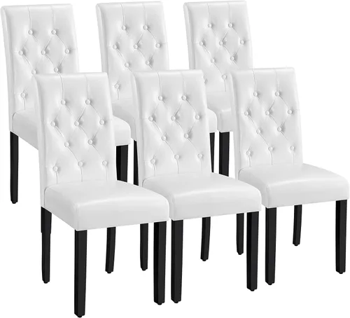 Miniatura 13 de Yaheetech Juego de 2 sillas de comedor tapizadas Parsons de cuero modernas con respaldo alto y patas de madera maciza, para comedor, sala de estar