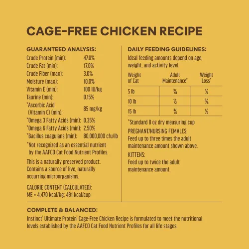 Miniatura 8 de Instinct Ultimate Protein Sin Granos Receta de Pollo Libre de Jaula Natural Comida Seca para Gatos, Bolsa de 10 lb