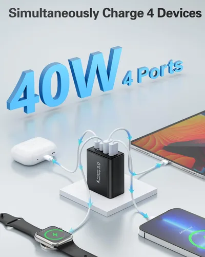 Miniatura 3 de Bloque de carga USB C, cargador de pared USB C de 40 W, adaptador de corriente PD de doble puerto, enchufe de pared QC USB C, bloque de carga rápida