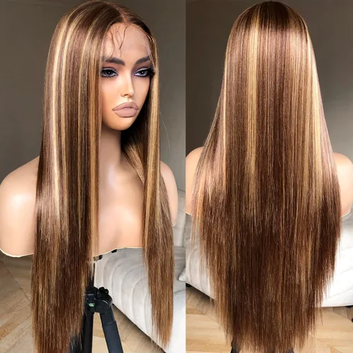 Miniatura 2 de BrownBomb Peluca balayage rubio miel con encaje frontal prearrancada, peluca sintética con encaje frontal, HD sin pegamento 13X5X1 pelucas de encaje