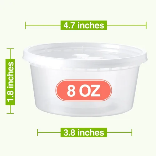 Miniatura 2 de NEEBAKE Juego de 100 recipientes para delicatessen de 8 onzas con tapas herméticos de plástico para almacenamiento de alimentos con tapas para sopa