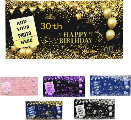 Miniatura 2 de Cartel personalizado de feliz cumpleaños con foto/nombre para mujeres, hombres, niños, fiesta de cumpleaños, suministros de decoración de interiores