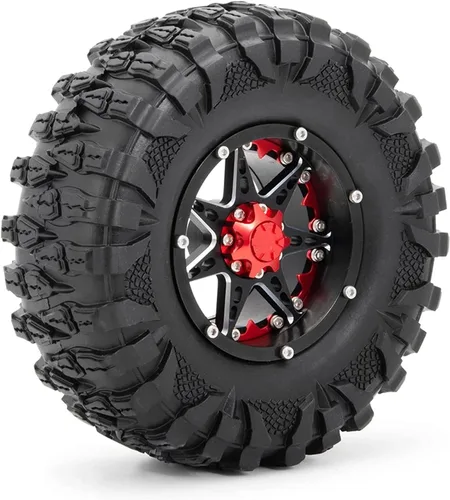 Neumáticos de goma OD de 4.724 in y llantas de metal Beadlock de 2.2 pulgadas para 1/10 RC Rock Crawler Car Axial SCX10 RR10 Wraith 90056 Traxxas