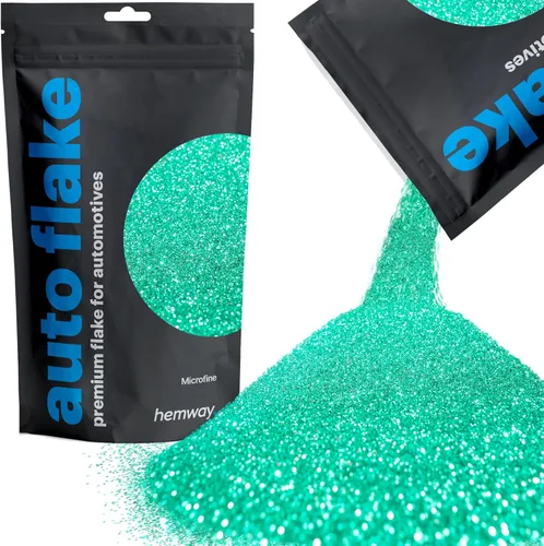 Miniatura 31 de Hemway Purpurina metálica para automóviles MICROFINE 1/256" .004" 0.1mm 100 micras, aditivo de pintura en escamas metálicas 100 g para uso con Verde