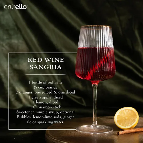 Miniatura 4 de Crutello Copas de vino modernas, cristalería acanalada única de 17 onzas con textura de cristalería acanalada vintage y borde dorado, copas de vino