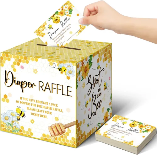 Miniatura 35 de Teling 51 boletos para rifas de pañales con caja de tarjetas, decoración de baby shower, caja de soporte para baby shower, para fiesta de rifas