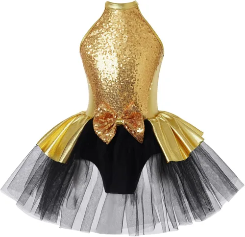 Miniatura 112 de CHICTRY Vestido tutú de ballet con lentejuelas brillantes para niñas y niñas, moderno disfraz de baile latino de jazz
