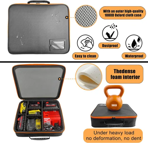 Miniatura 4 de Estuche de transporte de batería de herramientas rígidas extra grande compatible con Dewalt/Milwaukee/Makita 20V/60V/12V/18V Batería y cargador