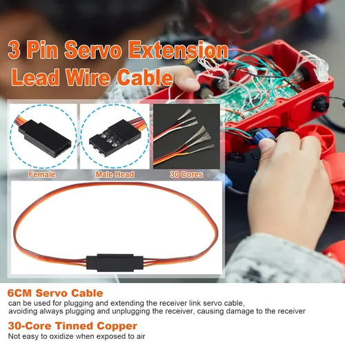 Miniatura 3 de Cable de extensión servo de 28 piezas, 7 tamaños, cable de extensión servo de 3 pines, cable de cable macho a hembra, conector de cable de cable