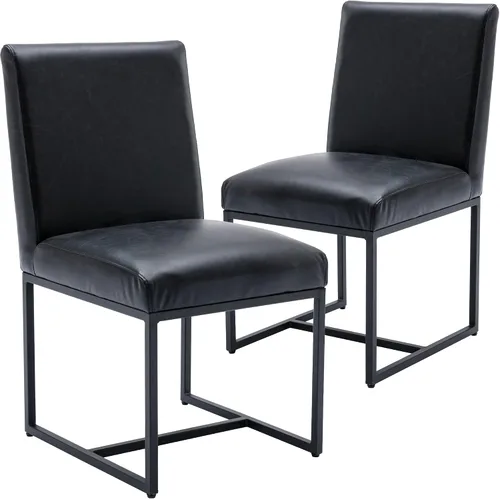 Miniatura 3 de Juego de 2 sillas de comedor modernas de tela, tapizadas de piel sintética, sillas de cocina sin brazos de mediados de siglo con patas negras