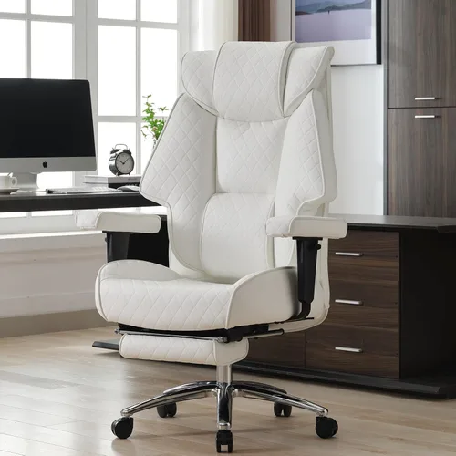 EXCEBET Silla de oficina grande y alta con reposapiés, silla de oficina ejecutiva de piel sintética con respaldo alto, 400 libras, sillas Blanco