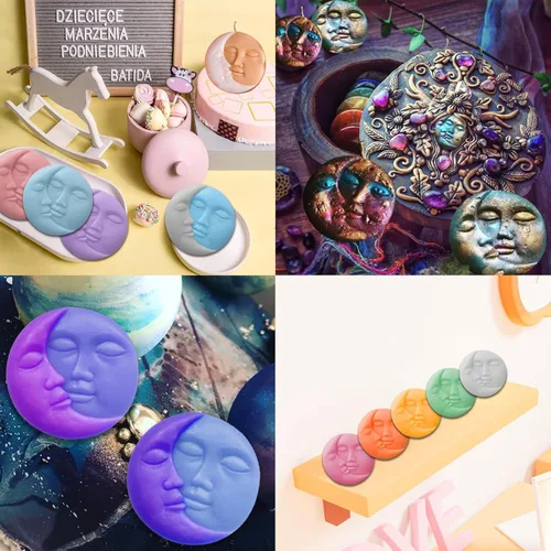 Miniatura 7 de Newmemo Sun & Moon Moldes de jabón de silicona con cara de luna creciente, moldes de jabón de silicona para manualidades para barra de loción