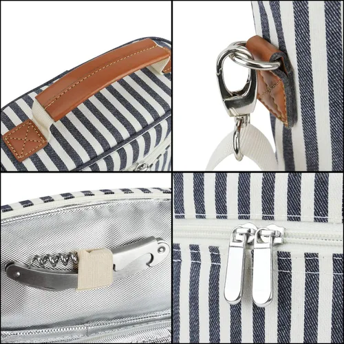 Miniatura 6 de Bolsa para 2 Botellas de Vino, Azul Oscuro, Capacidad de 750 mL, Material de Poliéster, Con Correa para el Hombro y Sacacorchos